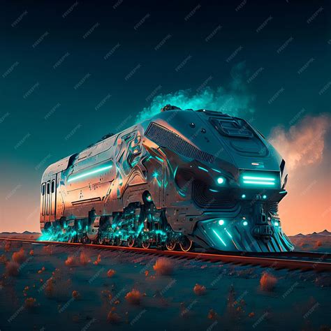 Premium Photo Illuminated Futuristic Autonomous Train Science Fiction Scene Ai Generated