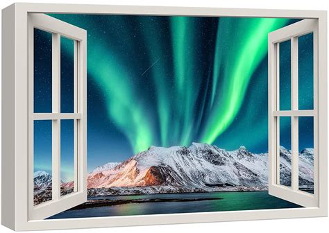 Wall Canvas Print Wall Art Window View Northern Light Borealis Alaska