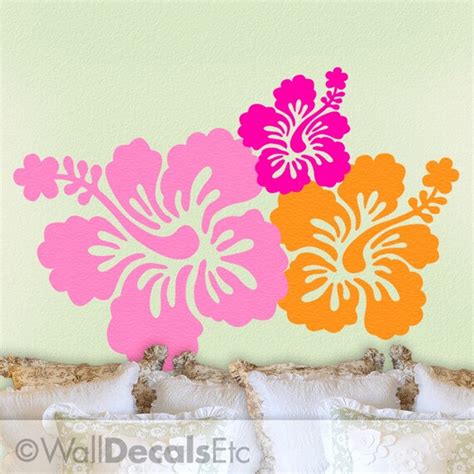 Hibiscus Decals Set Of 3 Hawaiian Tropical By Walldecalsetc