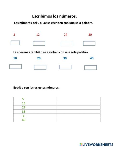 Escribir Numeros En Palabras Del 1 Al 10