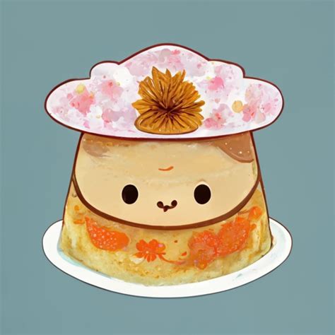 Anthropomorphic Kawaii Flan Pudding With A Flowery Hat Midjourney