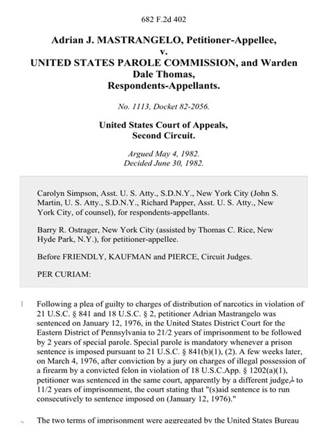 Adrian J Mastrangelo V United States Parole Commission And Warden