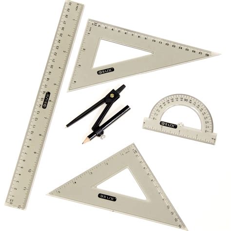 BAZIC 4-Piece Geometry Ruler Combination Sets w/ Compass Bazic Products