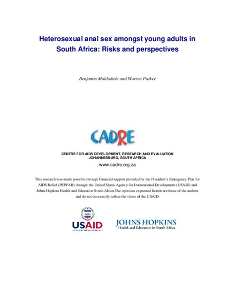 Pdf Heterosexual Anal Sex Amongst Young Adults In South Africa Risks