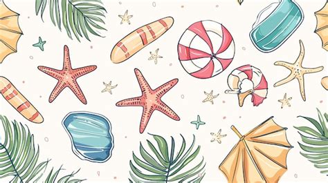 Seamless Summer Pattern With Hand Drawn Beach Elements Premium AI