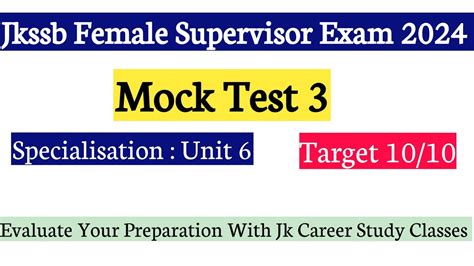 Jkssb Female Supervisor Mock Test Specialisation Unit