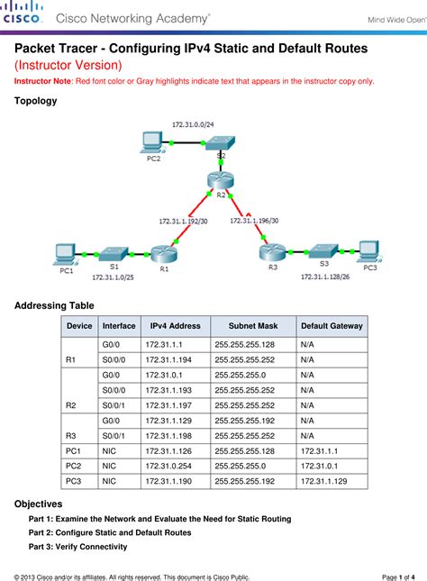 Packet Tracer Configuring Ipv Static And Routes Instructions