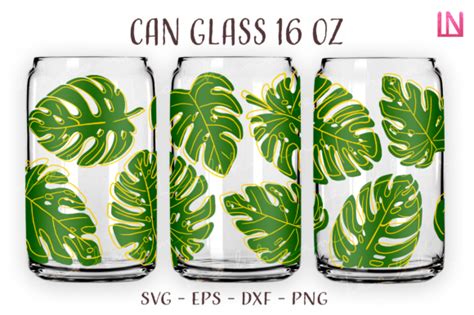 Monstera Layered 16oz Can Glass Wrap Svg Illustration Par Lookhnam