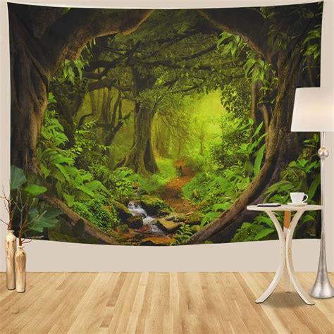 Forest Big Tapestry Nature Tree Cave Tapestry Wall Hanging Stream