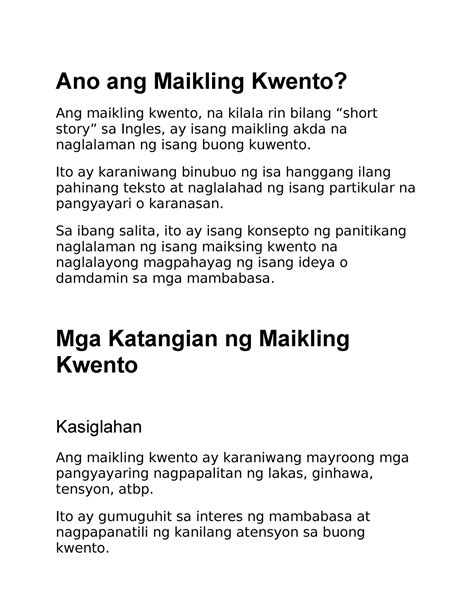 Maikling Kwento Kuwento Para Sa G9 Ano Ang Maikling Kwento Ang Maikling Kwento Na Kilala