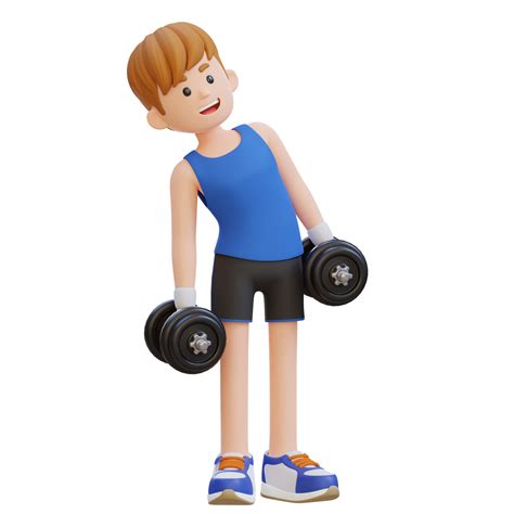 D Sportsman Character Performing Dumbbell Side Bend Png