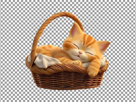 Premium PSD | Cute cat sleeping on basket isolated on transparent background