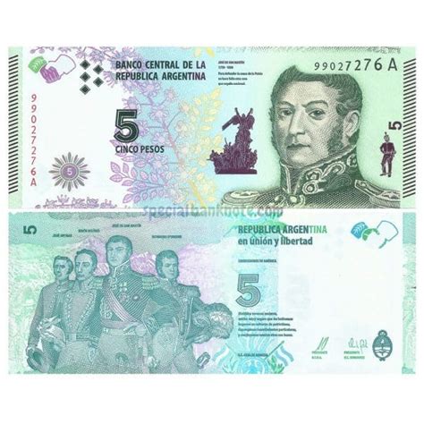 Argentina 5 Pesos Banknote, 2015, UNC - Special Minds Store