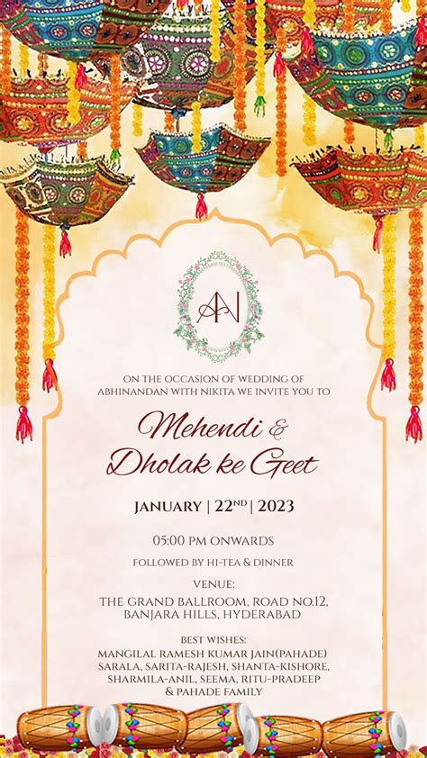 Mehendi And Dholak Ke Geet Invite Digital Invitations Wedding Indian