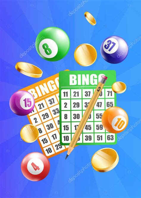 Bingo Bolas De Loter A Y Tarjetas Sobre Fondo Azul Ilustraci N Vector