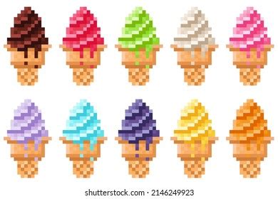 Ice Cream Cone Pixel Art Set Stock Vector Royalty Free