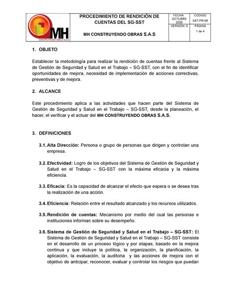 Anexo Sst Pr Procedimiento De Rendici N De Cuentas Del Sg Sst