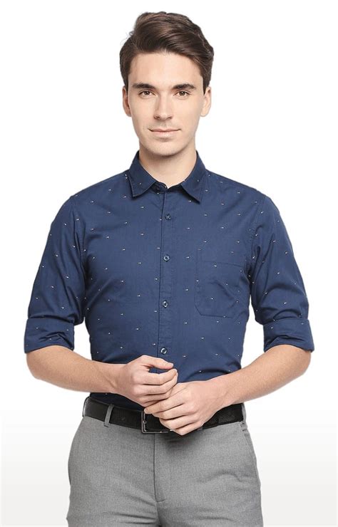 Men S Blue Cotton Printed Formal Shirt