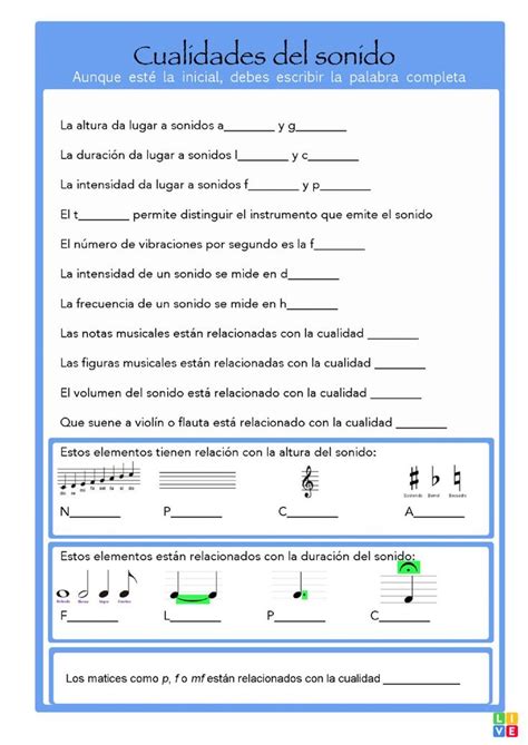 Ficha online de Cualidades del Sonido para 6º Puedes hacer los