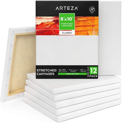 Classic Stretched Canvas 8 X 10 In Pack Of 12 Arteza