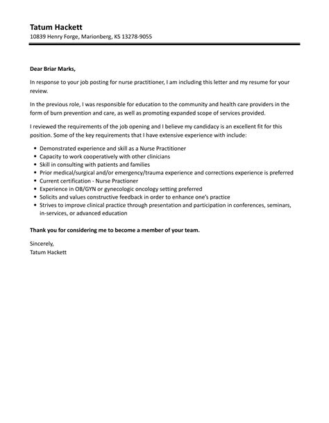 Nurse Practitioner Cover Letter Velvet Jobs