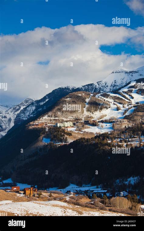 Usa Colorado Telluride Mountain Village Ski Area Elevated View