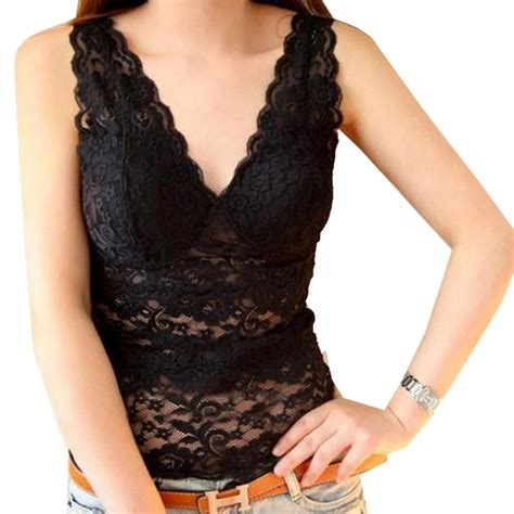 V Necked Hollow Lace Sexy Vest Lingerie With Chest Pad With Vest Halter Top Tanktop Workout Tank