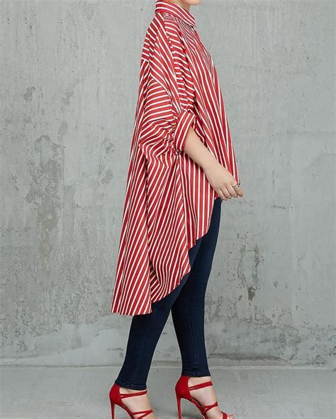 Striped Colorblock Batwing Sleeve Dip Hem Top P Red Xl Dip