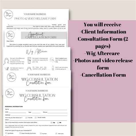 Editable And Printable Wig Consultation Form Template Wigs Client Form