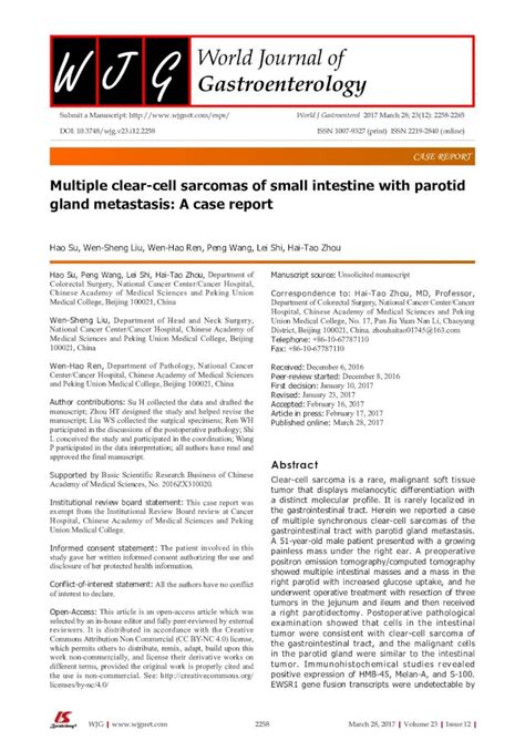 PDF Multiple Clear Cell Sarcomas Of Small Intestine With Parotid