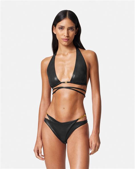 Greca Triangle Bikini Top Black Versace Us