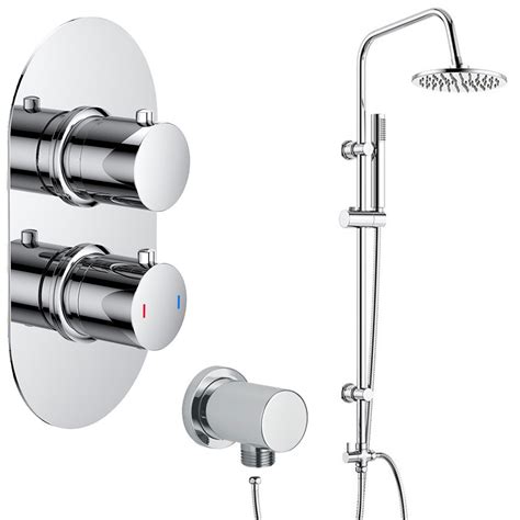 Chrome Round Dual Rigid Riser Shower Rail Kit With Dual Control