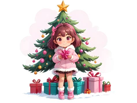 Anime Girl with Pink Christmas Tree Graphic by A.I Illustration and ...