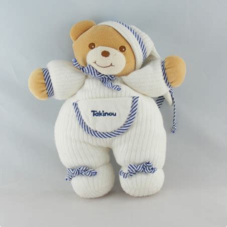 Doudou Ours Blanc Bleu Ray Takinou