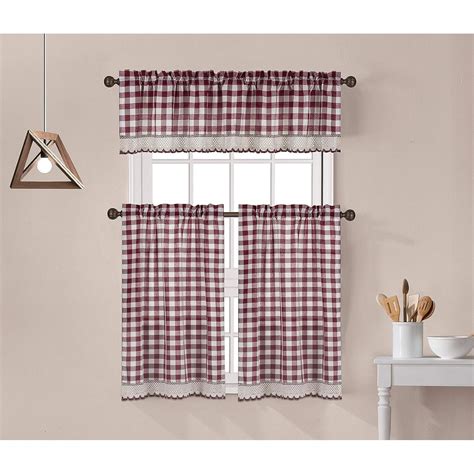 Quexis Piece Buffalo Check Plaid Gingham Crochet Lace Trimmed Kitchen