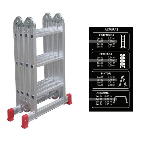Escada Articulada 3x4 Degraus em Alumínio BTF Botafogo Lar Lazer