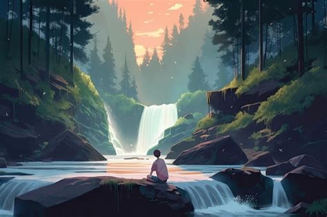 Premium Ai Image Relaxing Lofi Music With The Sound Of Rushing Water