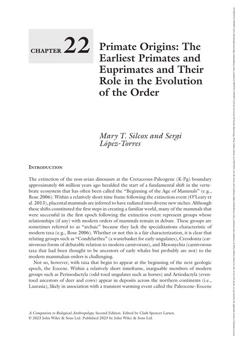 (PDF) Primate Origins: The Earliest Primates and Euprimates and Their Role in the Evolution of ...