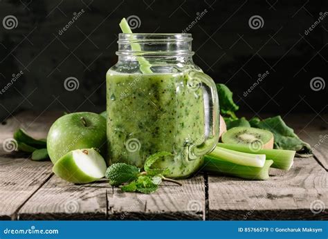 Healthy Green Smoothie In A Jar Mug Stock Image Image Of Food