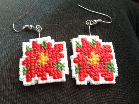 Poinsettia Cross Stitch Earrings By Dishonestlyhonest On Deviantart