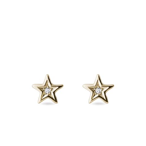 Star-shaped Diamond Earrings in Yellow Gold | KLENOTA