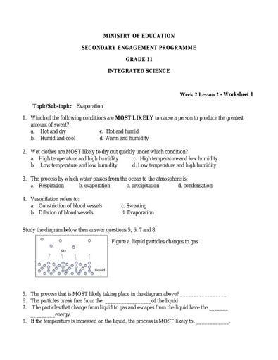 Integrated Science Cycles Worksheet Answer