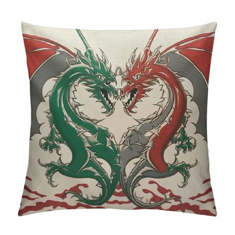 Onetech Dancing Dragons Throw Pillow Covers Red And Green Design Dragon