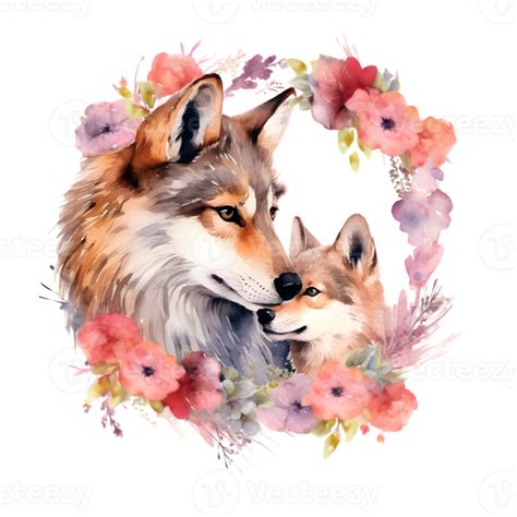 Watercolor wolf with baby 26791416 PNG