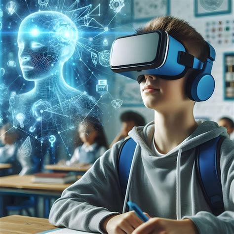 Aluno De Escola Fone De Ouvido Vr Usando Tecnologia De Aprendizagem