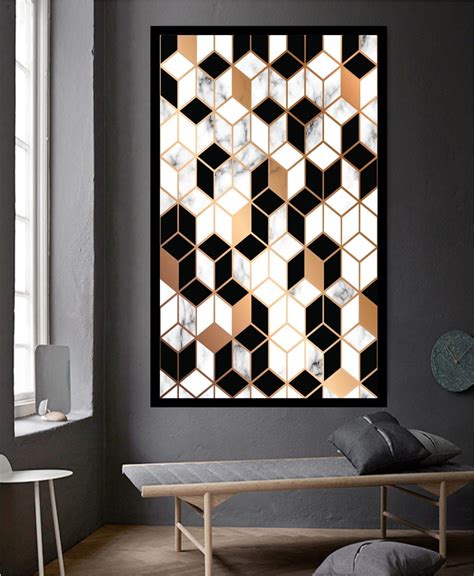 Quadro Decorativo Abstrato Geom Trico Grande Moldura Elo