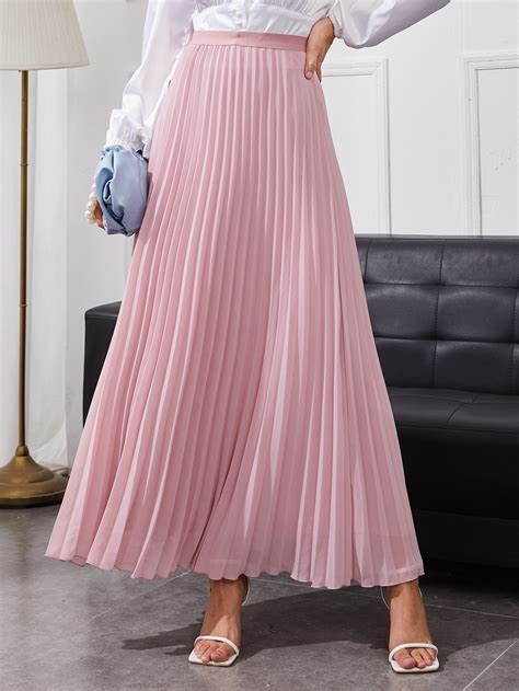 Shein Mulvari Solid Pleated Maxi Skirt Shein Usa