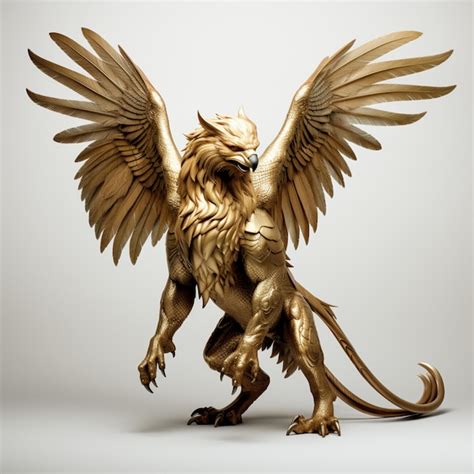 Premium Photo | Arafed statue of a golden griffin with wings spread ...