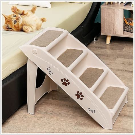 Tangkula Folding Plastic Pet Steps, 4 Steps Dog Stairs for High Beds, Indoor Outdoor Portable ...