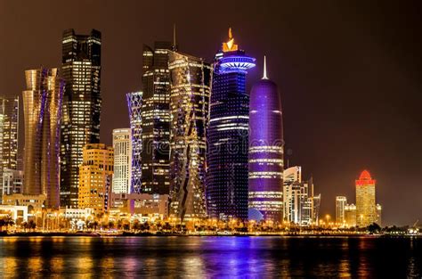 Doha, Qatar skyline at night. The skyline of Doha, Qatar at night , # ...